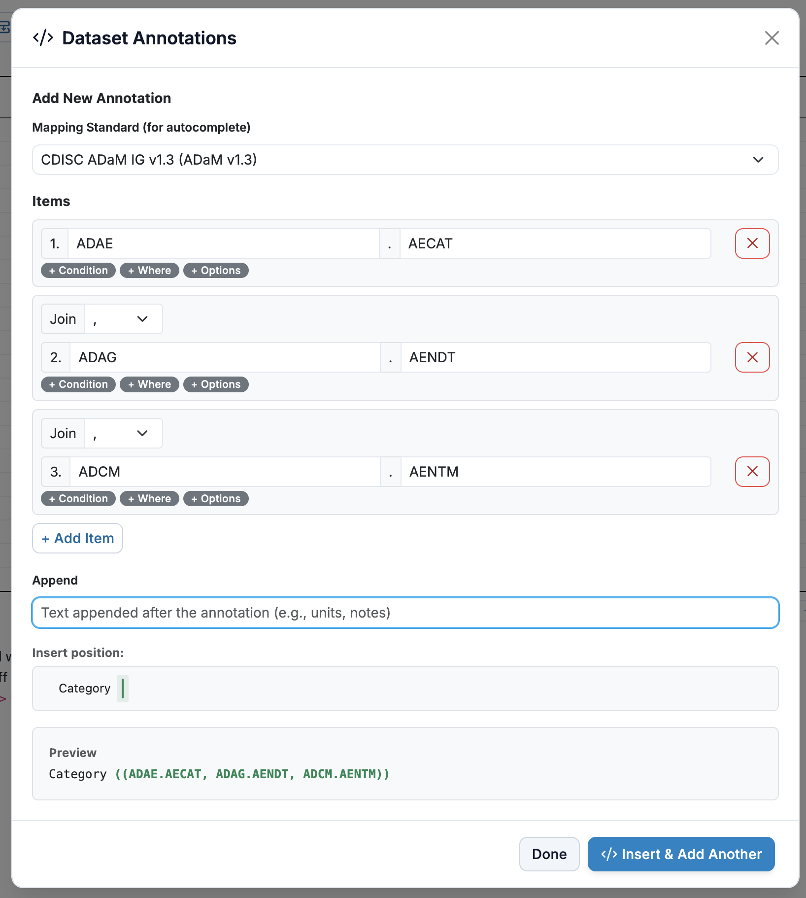 Dataset annotations with green highlighting on shell content