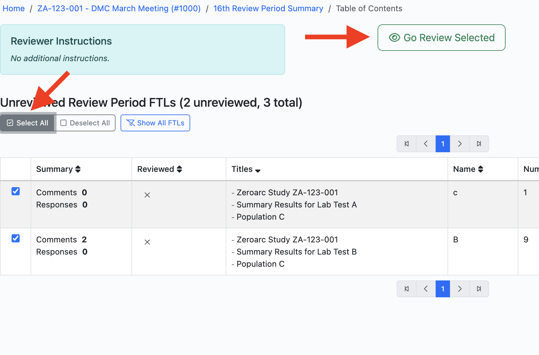 Select unreviewed TFLs to review
